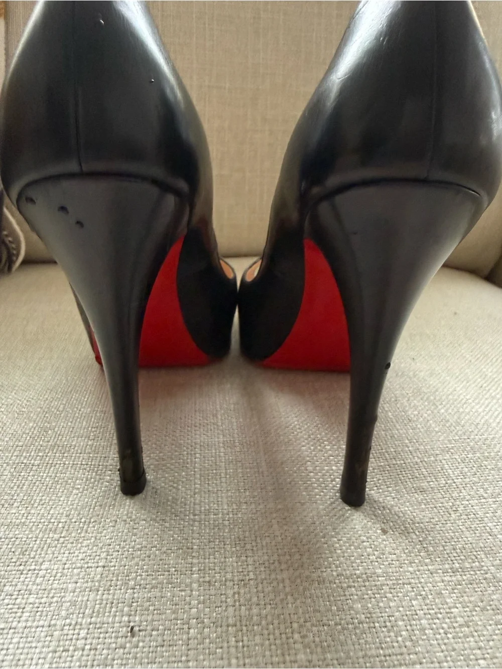Christian Louboutin Very Privé 120 Peep-Toe Pumps with Red Accents EU Sz 38